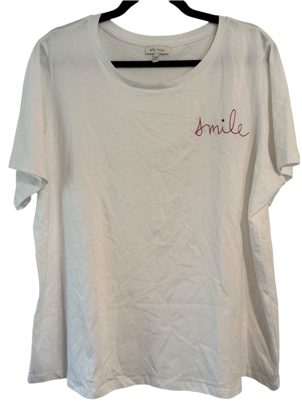 Ella Moss Embroidered “Smile” Short Sleeve 100% Cotton Tee